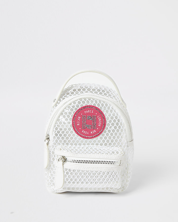 Girls white mesh mini backpack