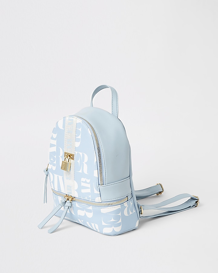 Girls blue RI printed lock front backpack