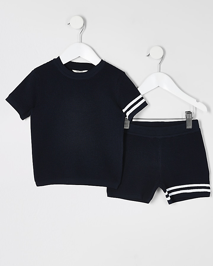 Mini boys navy stripe knitted T-shirt outfit
