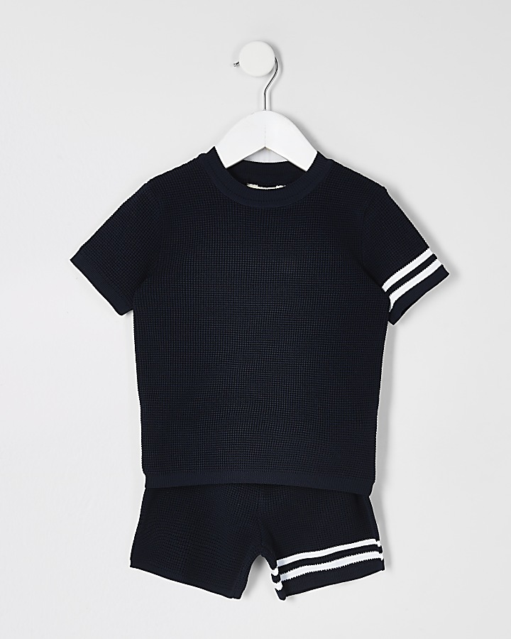 Mini boys navy stripe knitted T-shirt outfit