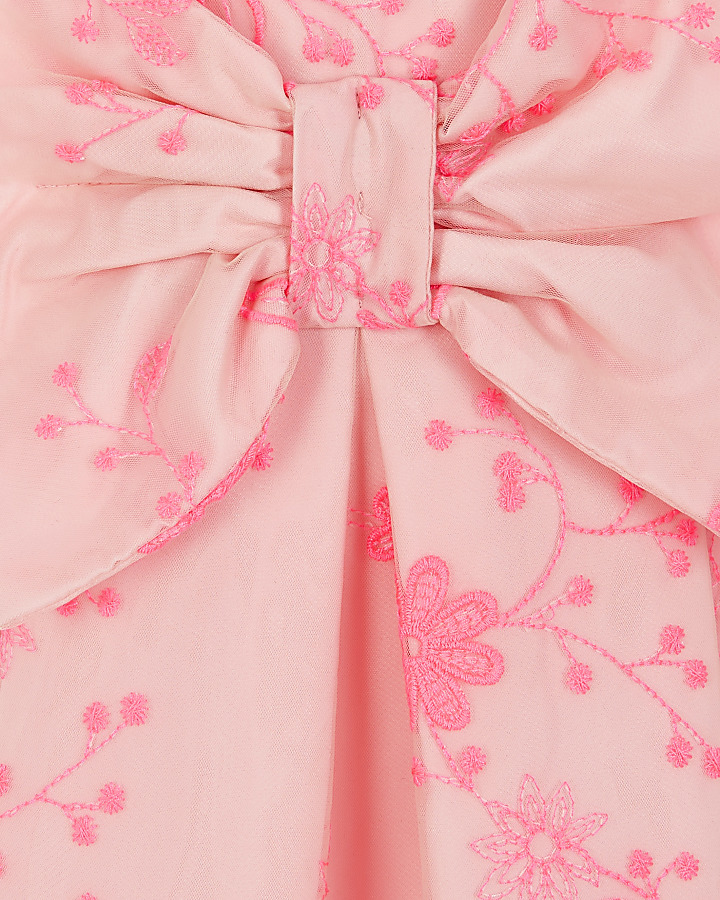 Girls pink embroidered bow prom dress