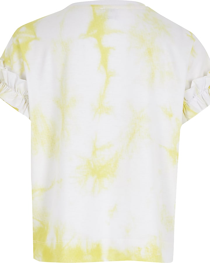 Girls white tie dye printed frill T-shirt