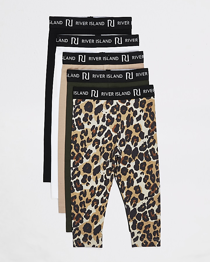 Mini girls natural leopard RI leggings 5 pack