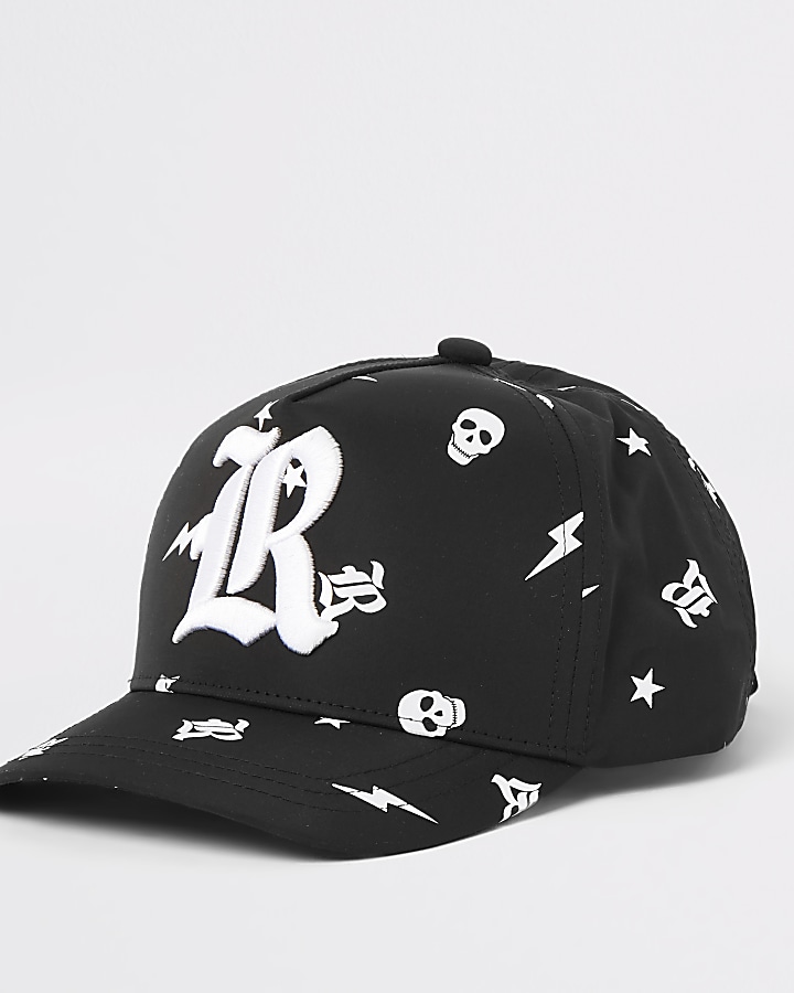 Mini boys black skull printed R hat
