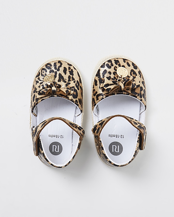 Baby gold leopard bow espadrille sandals