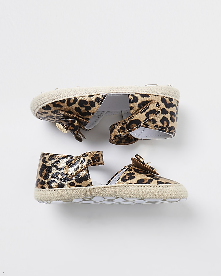 Baby gold leopard bow espadrille sandals