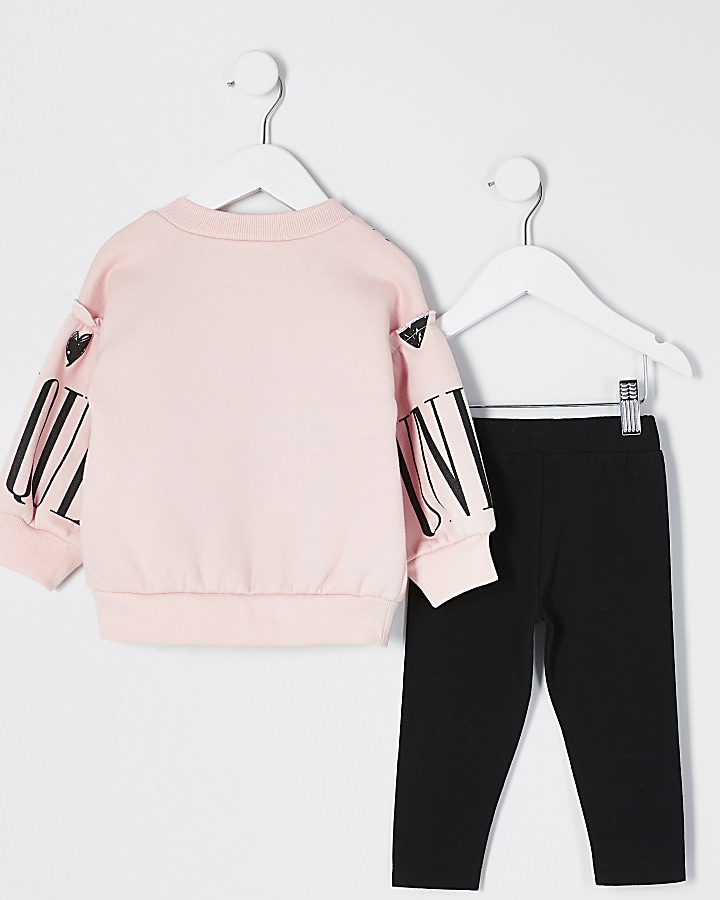 Mini girls pink printed sweatshirt outfit