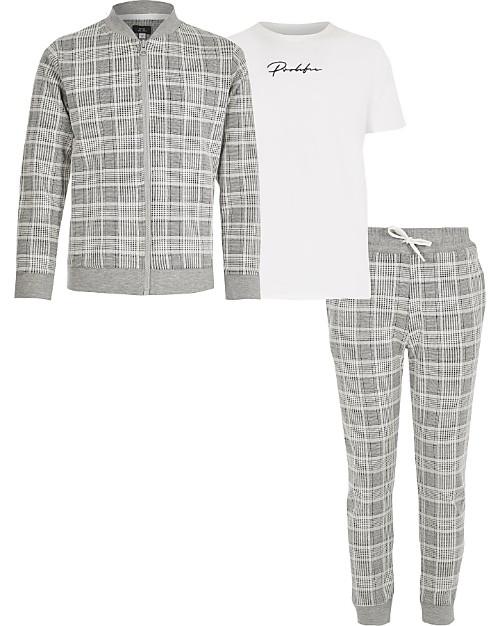 Boys grey check Prolific 3 piece outfit
