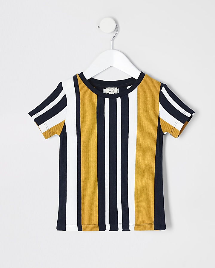 Mini boys navy stripe textured T-shirt
