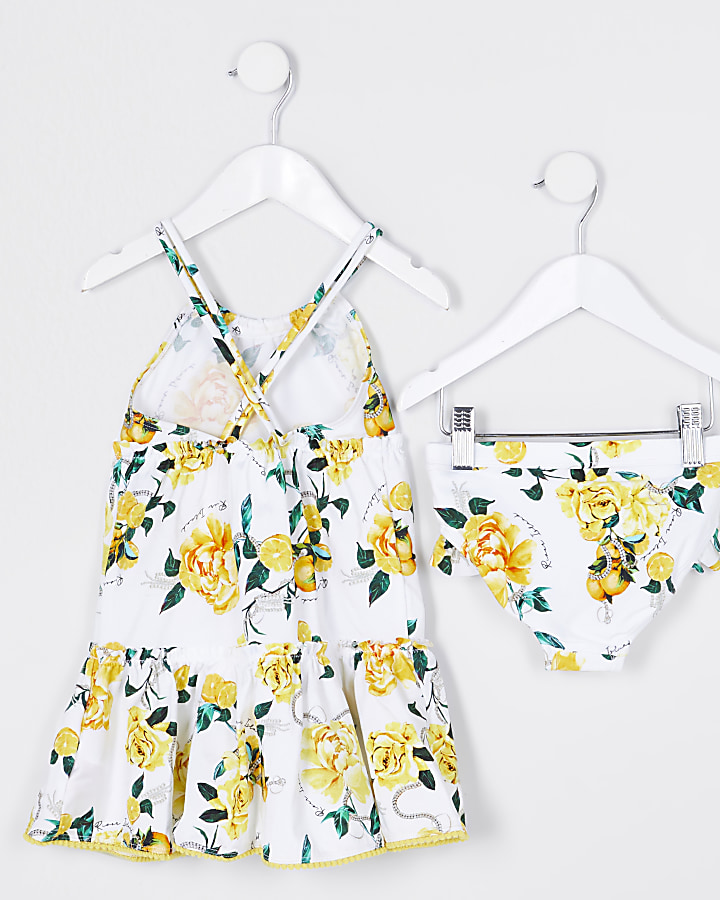 Mini girls white floral swim dress outfit