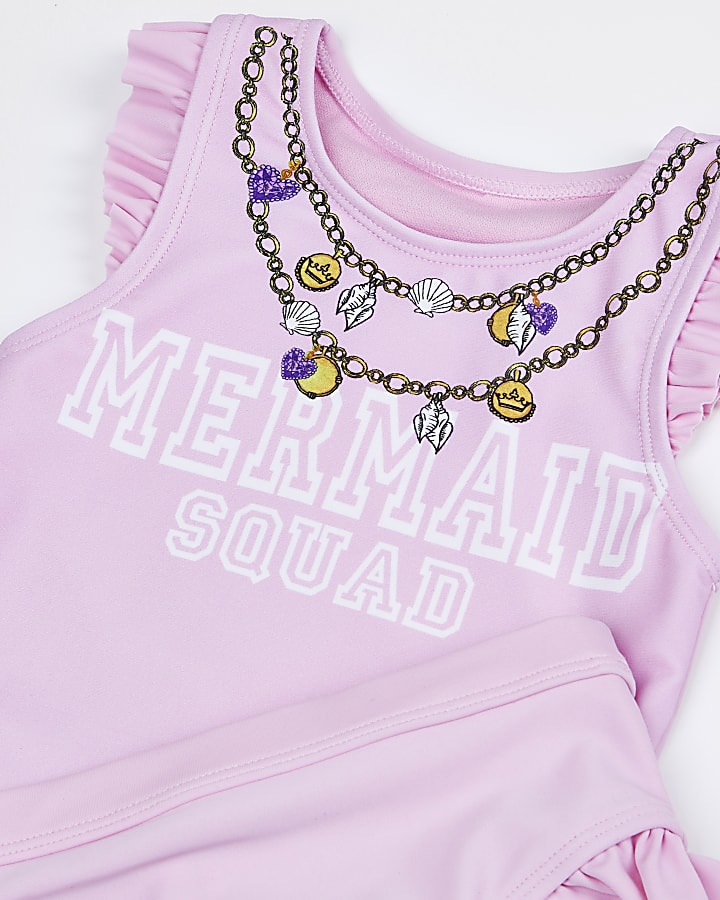 Mini girls pink 'Mermaid squad' tankini set