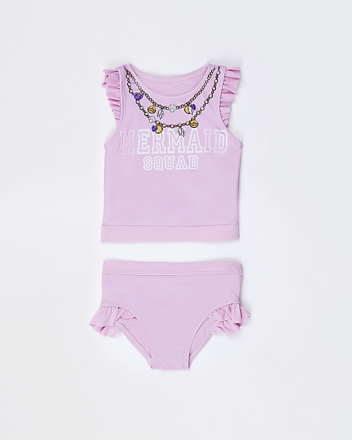 Mini girls pink 'Mermaid squad' tankini set