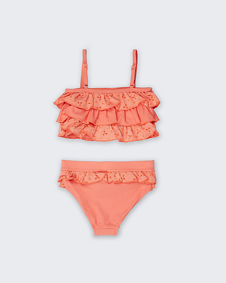 Mini girls orange broderie bikini set
