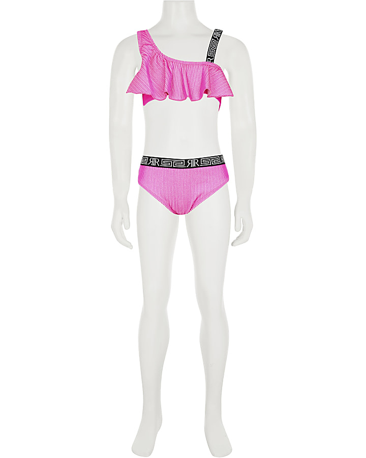Girls pink metallic frill bikini 2 piece set