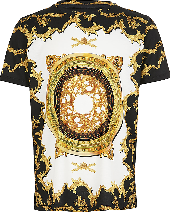 Boys black baroque print T-shirt