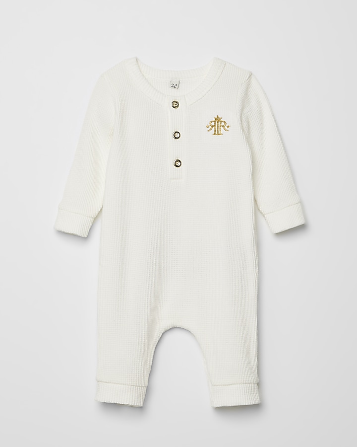 Baby white waffle crown printed baby grow