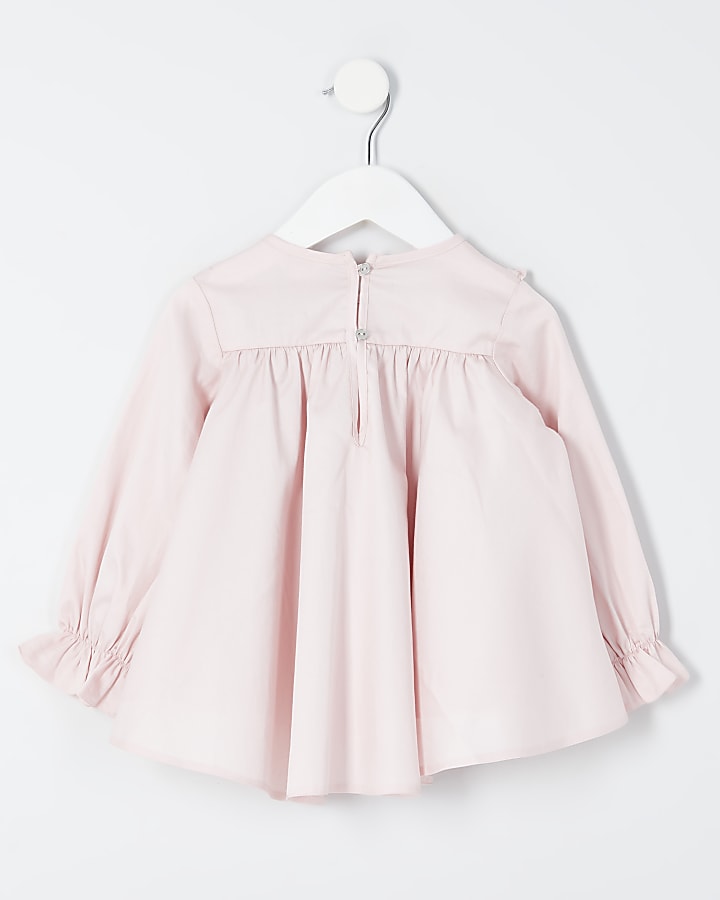 Mini girls light pink frill collar blouse
