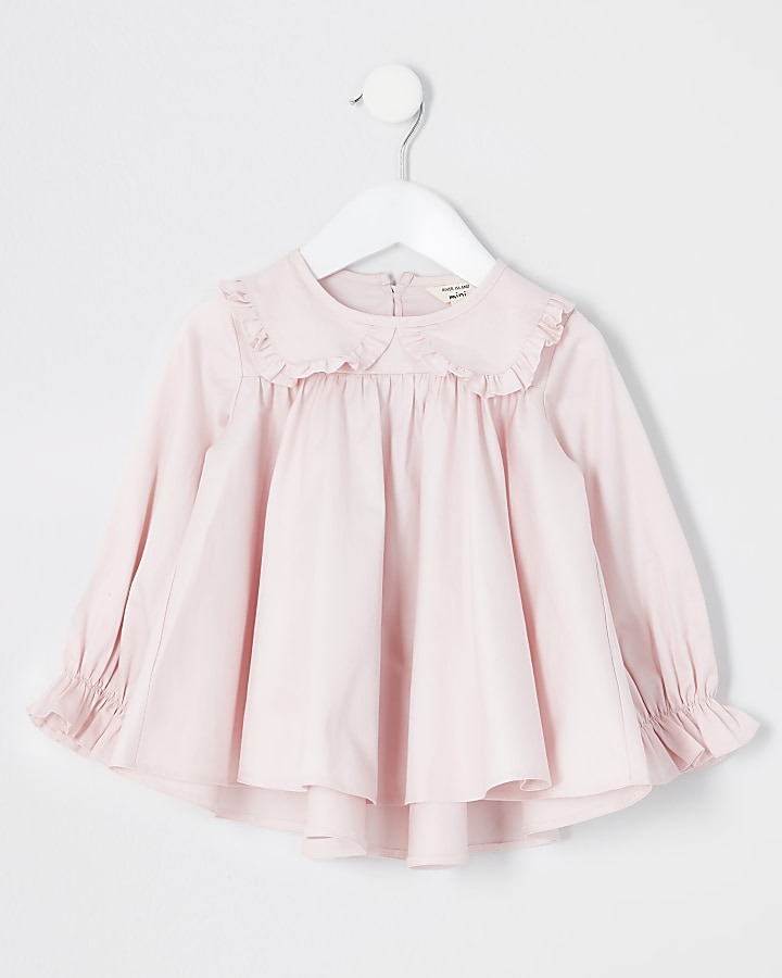 Mini girls light pink frill collar blouse