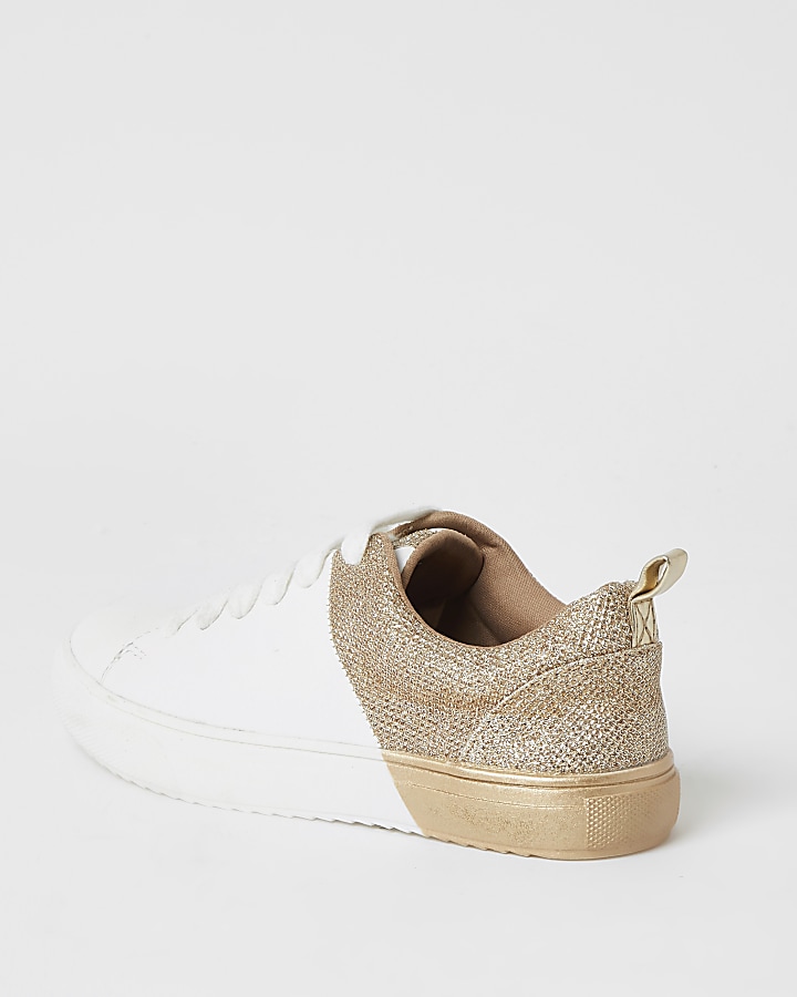 Girls gold metallic spliced lace-up trainers