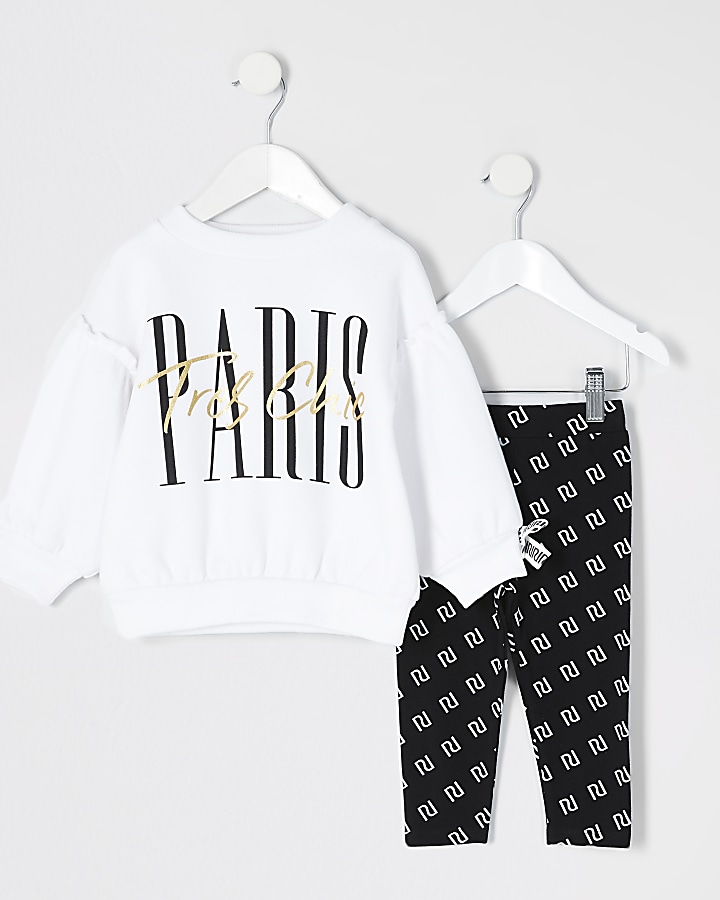 Mini girls white 'Paris' sweatshirt outfit