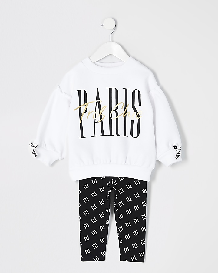 Mini girls white 'Paris' sweatshirt outfit