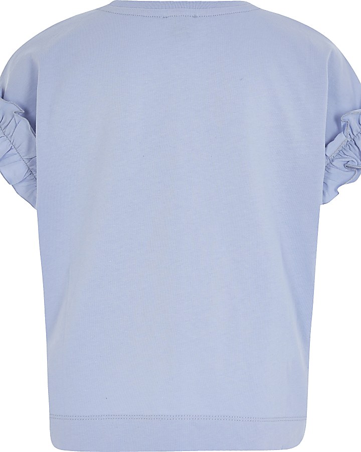 Girls blue printed diamante frill T-shirt