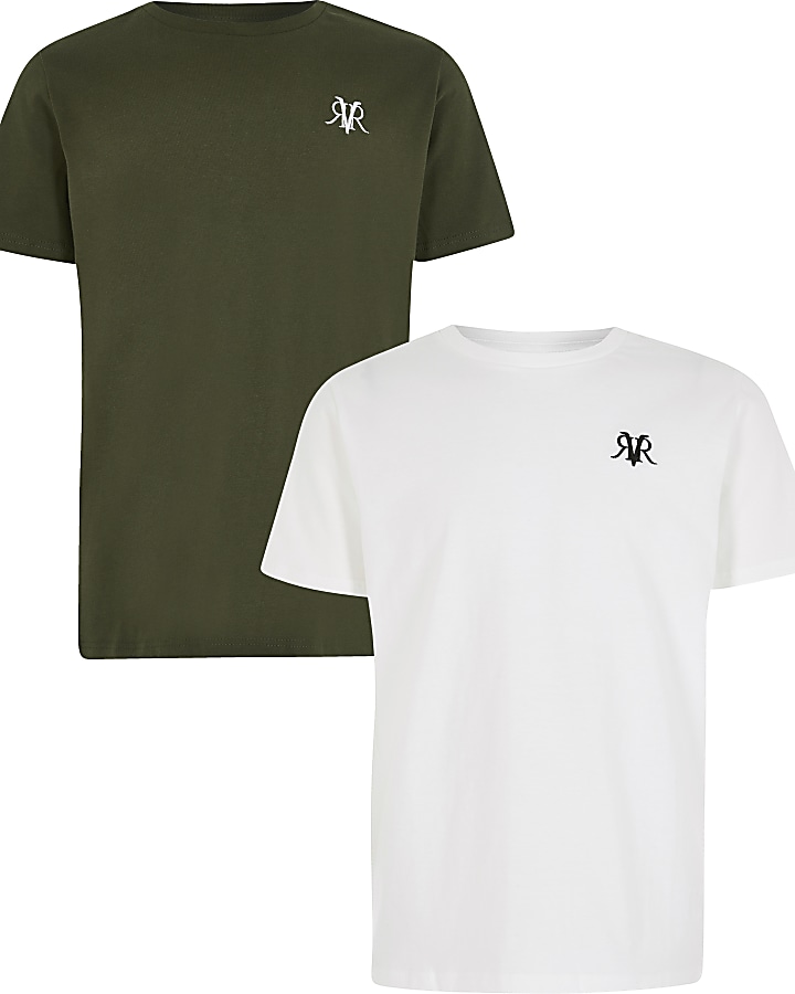 Boys khaki and white RVR T-shirt 2 pack