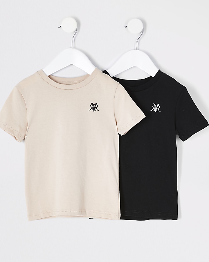 Mini boys stone and black RVR T-shirt 2 pack