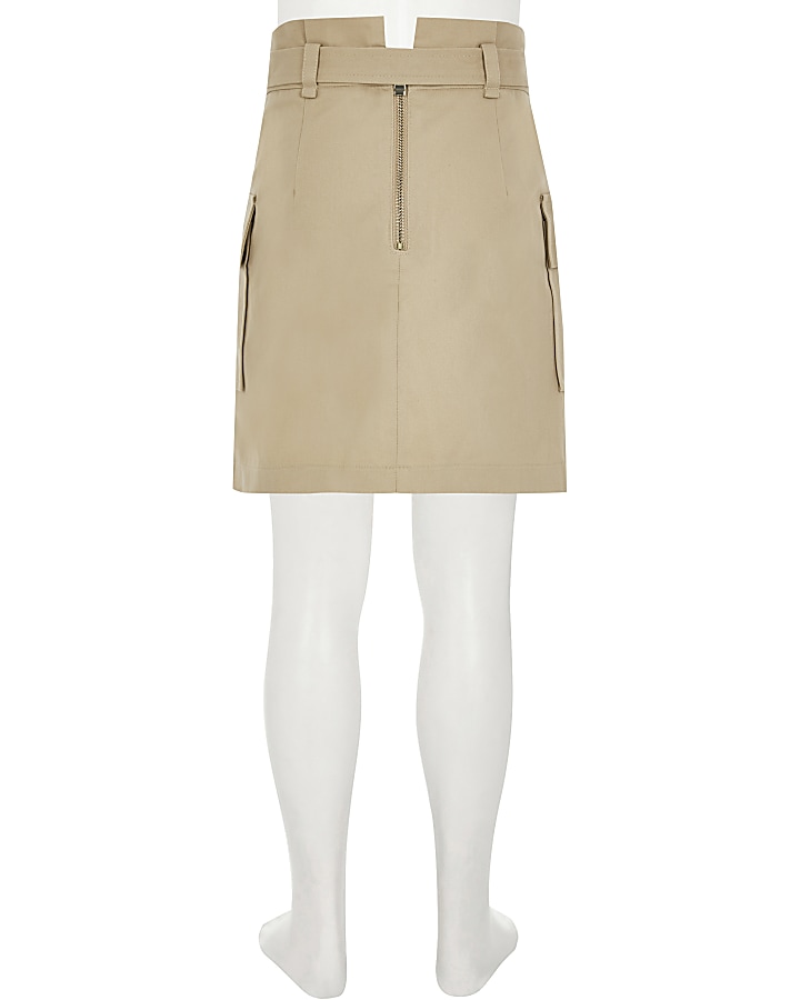 Girls beige belted utility A line skirt