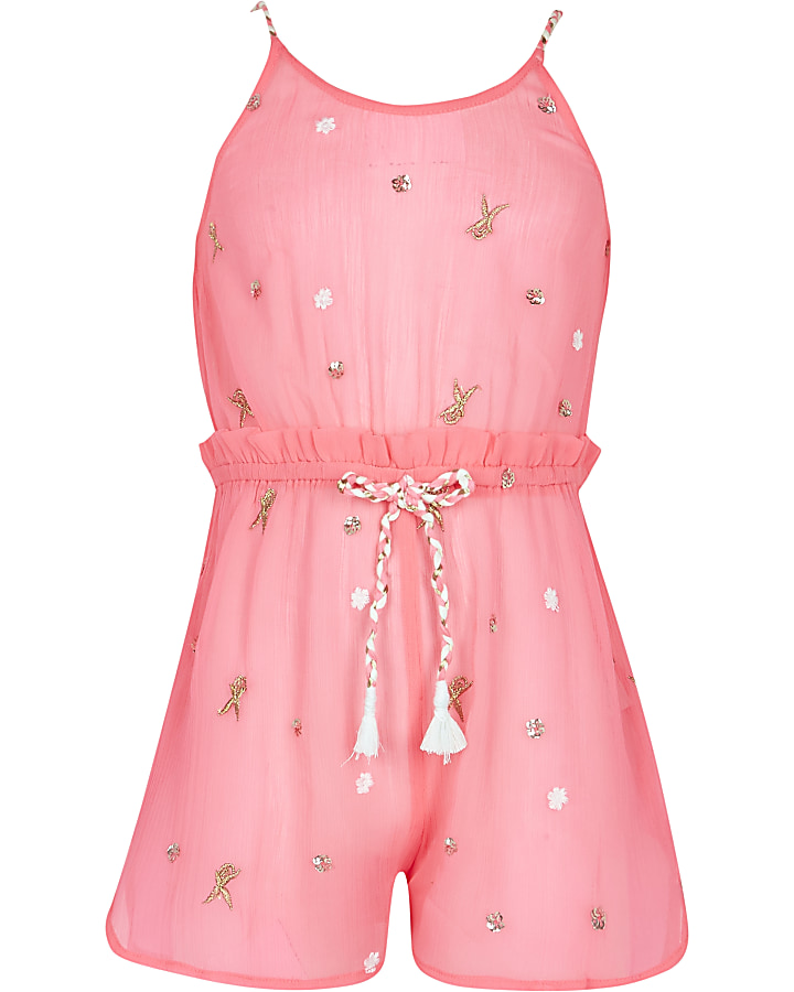 Girls pink jewel embellished playsuit
