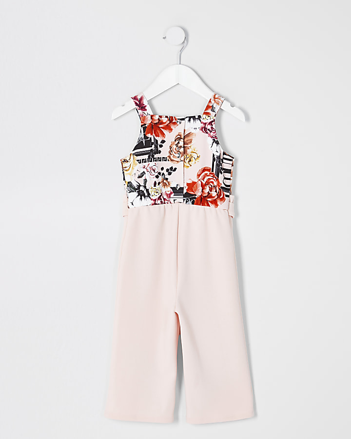 Mini girls pink 'couture' floral jumpsuit