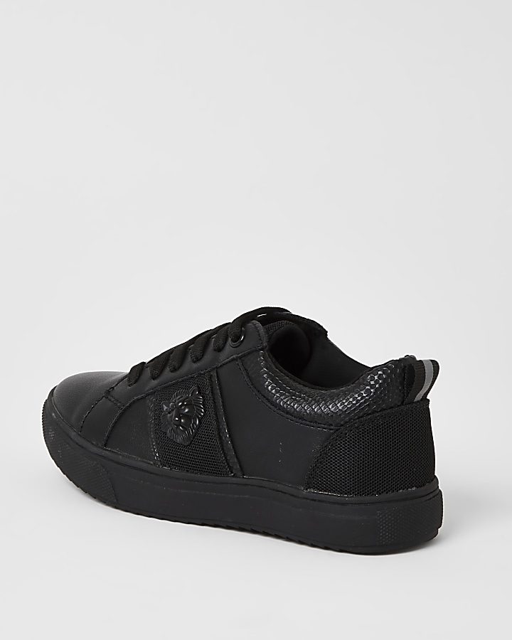 Boys black lion embossed lace-up trainers