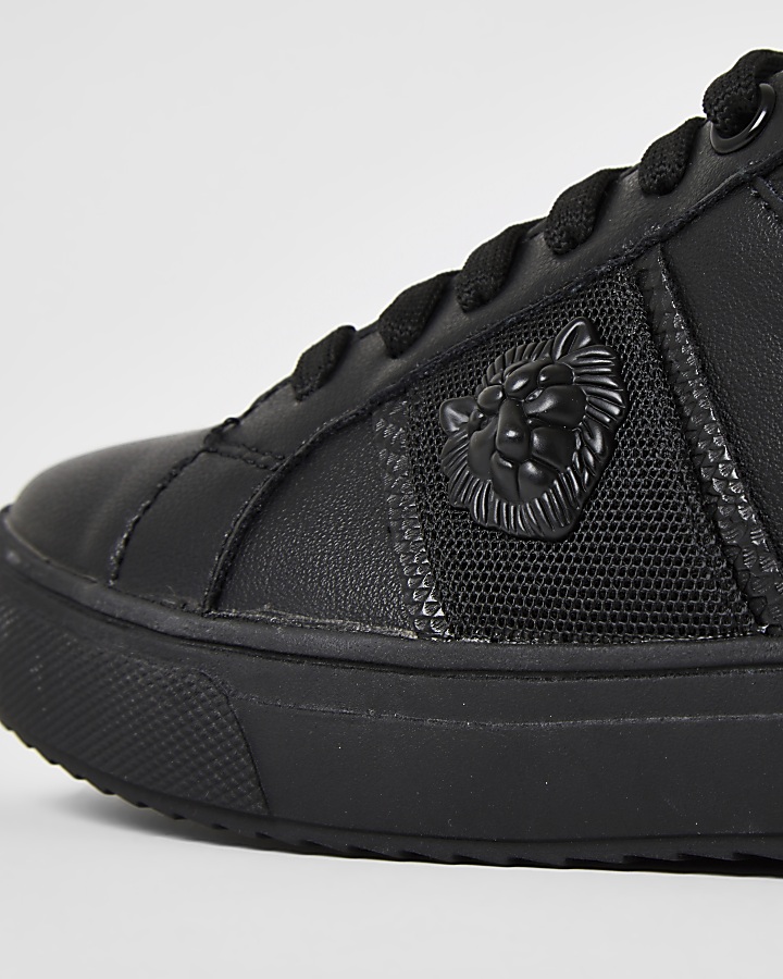 Boys black lion embossed lace-up trainers