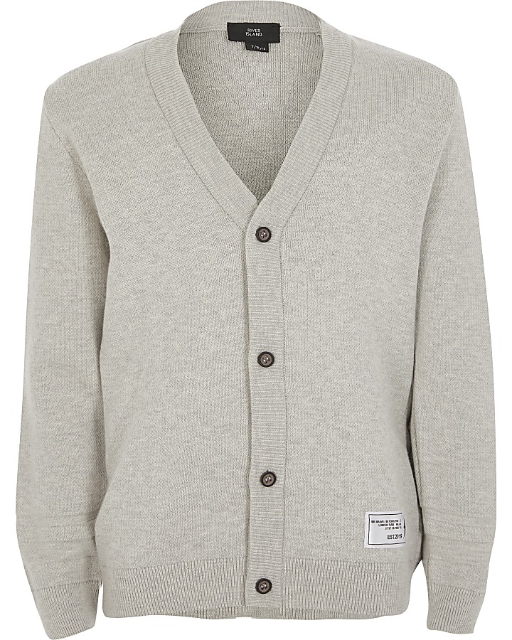 Boys grey button front knitted cardigan