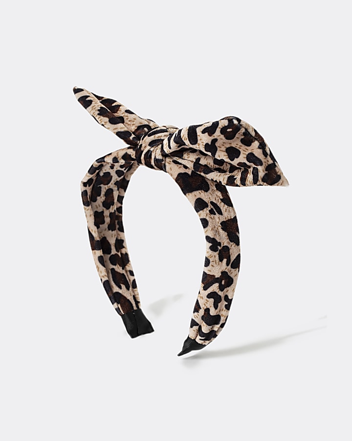 Girls brown leopard print bow headband