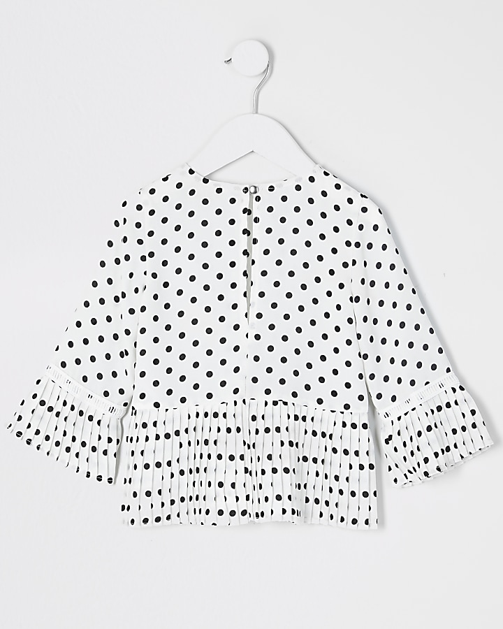 Mini girls cream polka dot pleated blouse