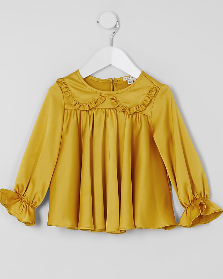 Mini girls yellow frill collar blouse