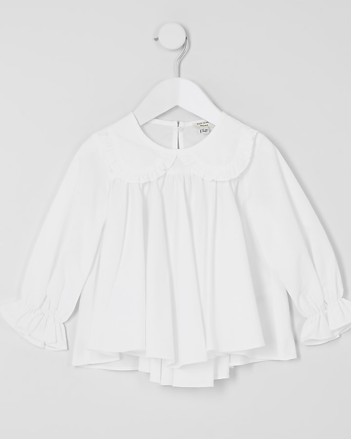 Mini girls white frill collar blouse