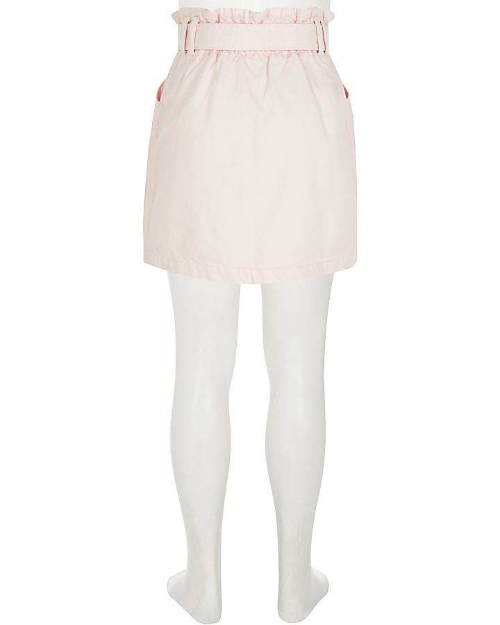 Girls pink diamante belted paperbag skirt