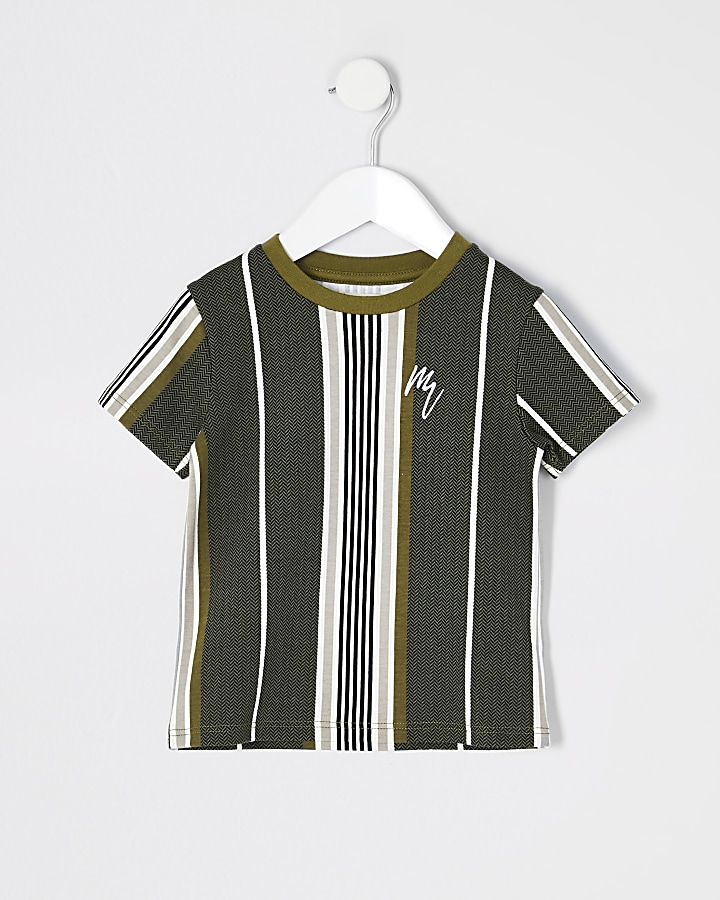 Mini boys khaki herringbone stripe T-shirt