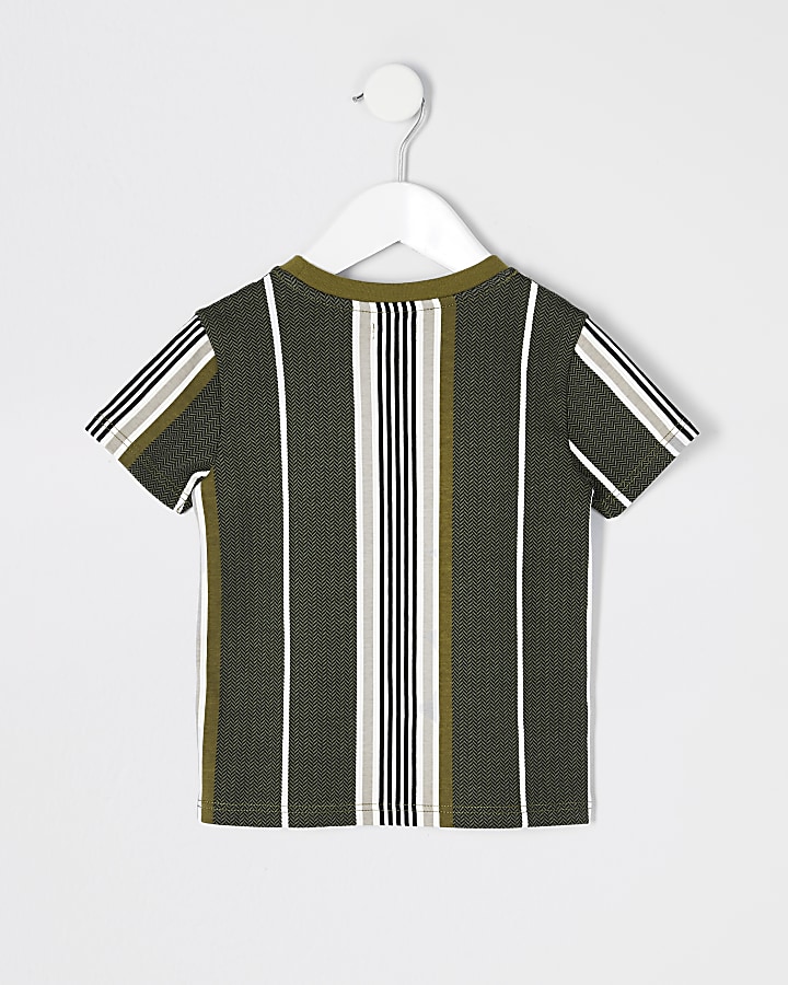 Mini boys khaki herringbone stripe T-shirt