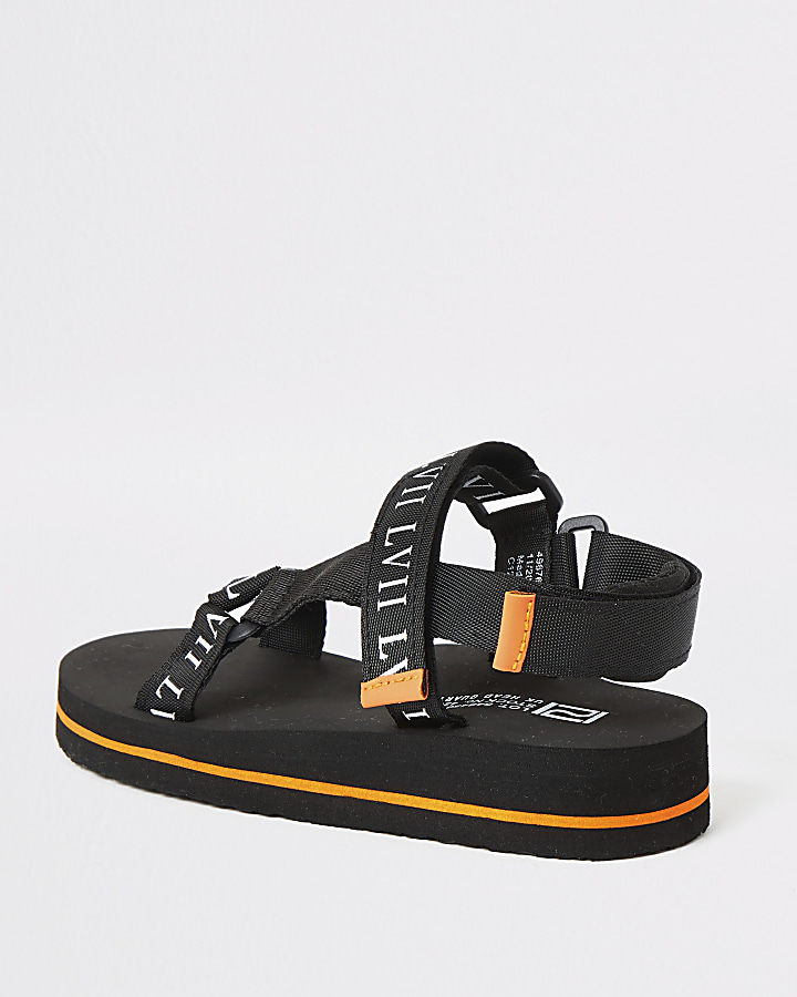 Boys black 'LVII' velcro sandals