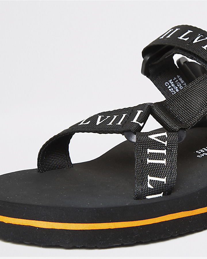 Boys black 'LVII' velcro sandals