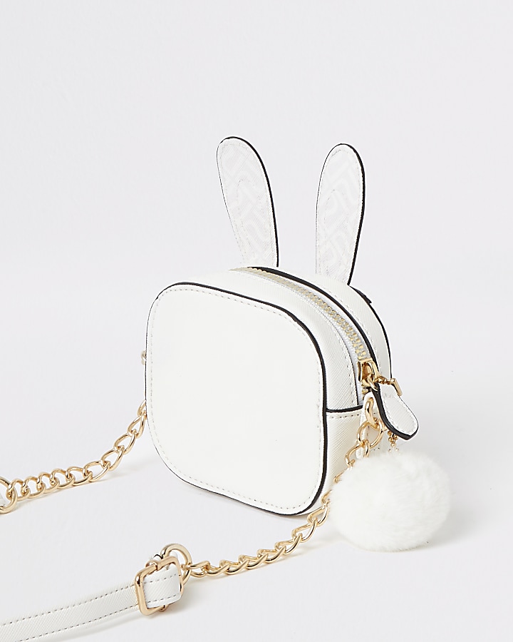 Girls white bunny embellished cross body bag