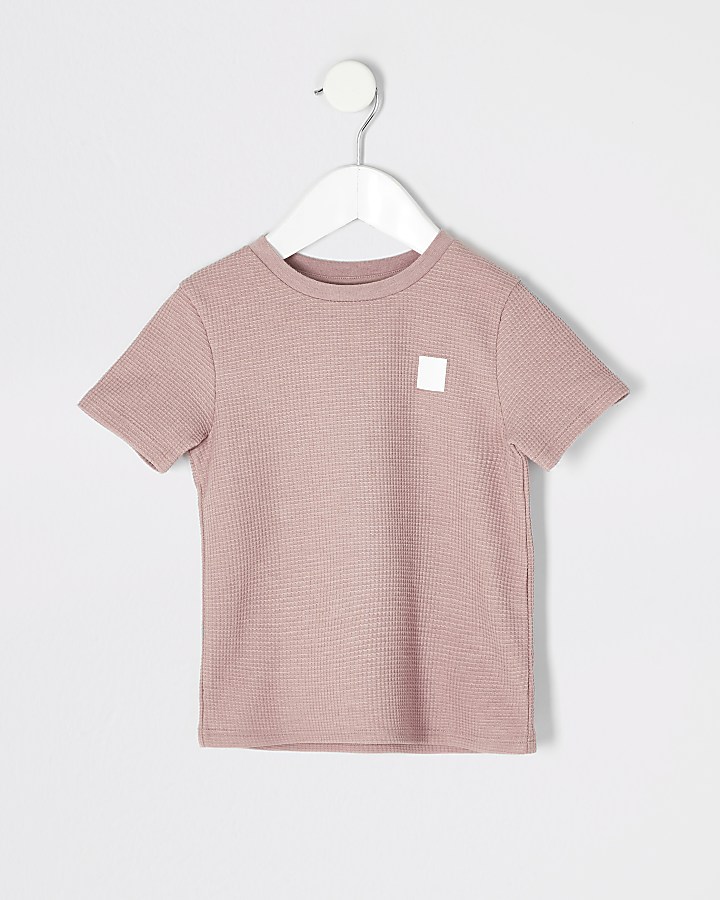 Mini boys pink waffle T-shirt