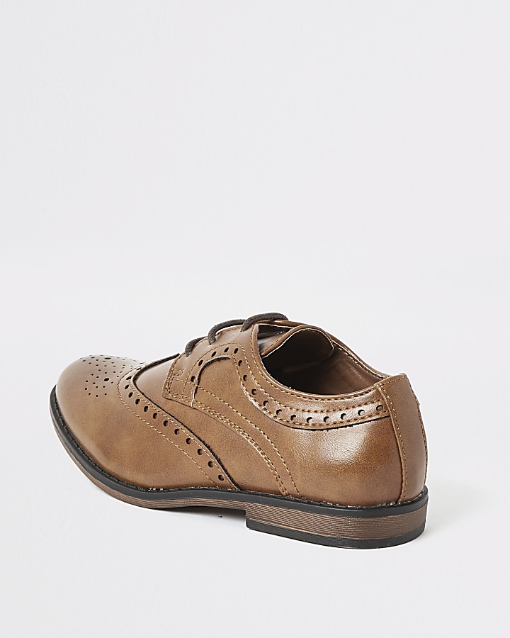 Boys brown embossed lace-up brogues