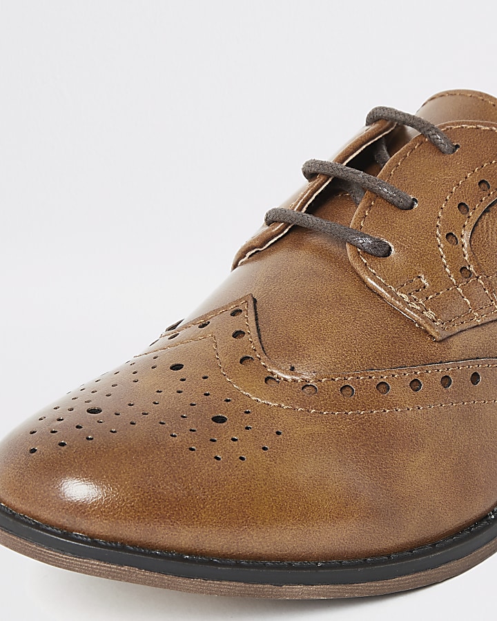 Boys brown embossed lace-up brogues