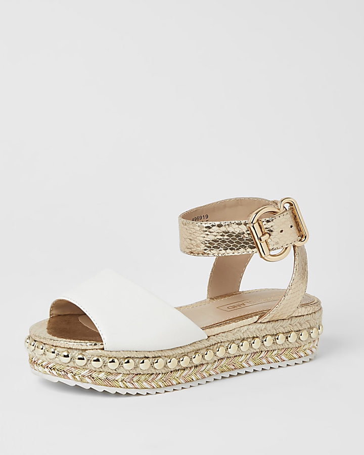 Girls white studded flatform sandals