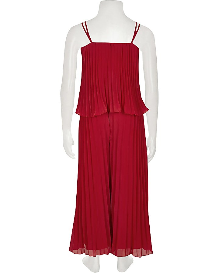 Girls red pleated frill jumpsuit