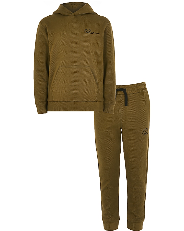Boys brown 'Riveria' twill hoodie outfit